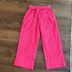 J. Crew Vibrant Pink Wide Leg Lace Pants